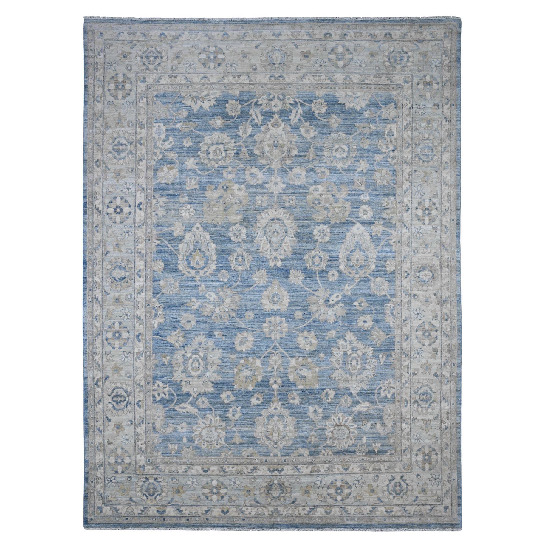 8'9 "x12' Pacific Blue Annodato a mano Fine Peshawar Mahal Design Tappeto orientale in lana in vendita