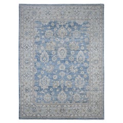 8'9"x12' Pacific Blue Hand Knotted Fine Peshawar Mahal Design Wool Oriental Rug