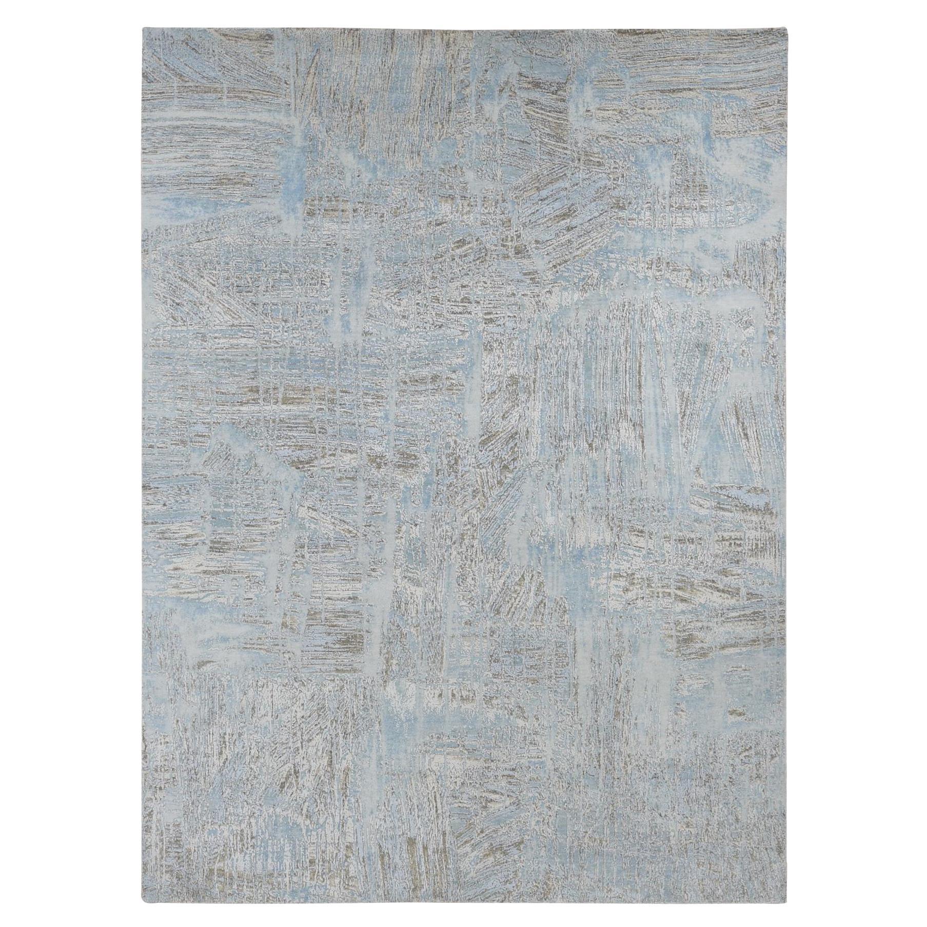 8'9 "x12' Blu polvere, THE PAINT BRUSH, Seta con lana, Annodato a mano, Tappeto in vendita