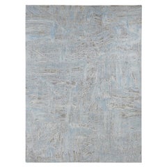 8'9"x12' Powder Blue, THE PAINT BRUSH, Silk with Wool, Hand Knotted, Rug
