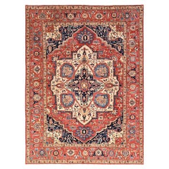 8
9 "x12
 Tapis en laine noué à la main Serapi Heriz rouge avec un grand médaillon.