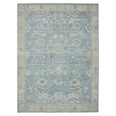 8
9"x12
 Ruddy Blue Hand Knotted Sickle Leaf Design Zero Pile Pure Wool Rug
