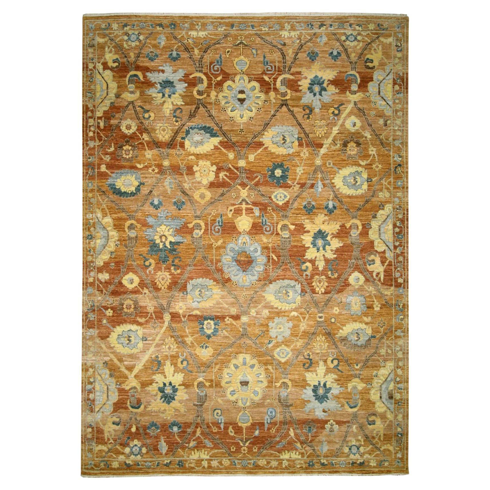 8'9"x12' Rust Red Persian Inspired Design with Abrash All Wool Hand Knotted Rug For Sale