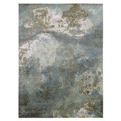 8'9"x12' Grauer handgeknüpfter Teppich aus 100 % Wolle mit abstraktem Design und persischem Knoten
