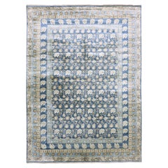 8
9"x12
Yale Blue, Hand Knotted 100% Pure Real Silk Khotan Design Oriental Rug