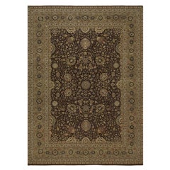 8'9"x12'1" Brown Wool and Silk Indo Tabriz All Over Design Hand Knotted Rug