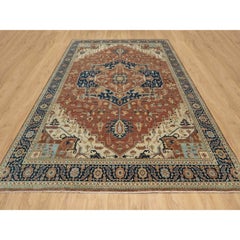 8'9"x12'1" Ginger Red Heriz Re-Creation Medallion Hand Knotted Wool Oriental Rug