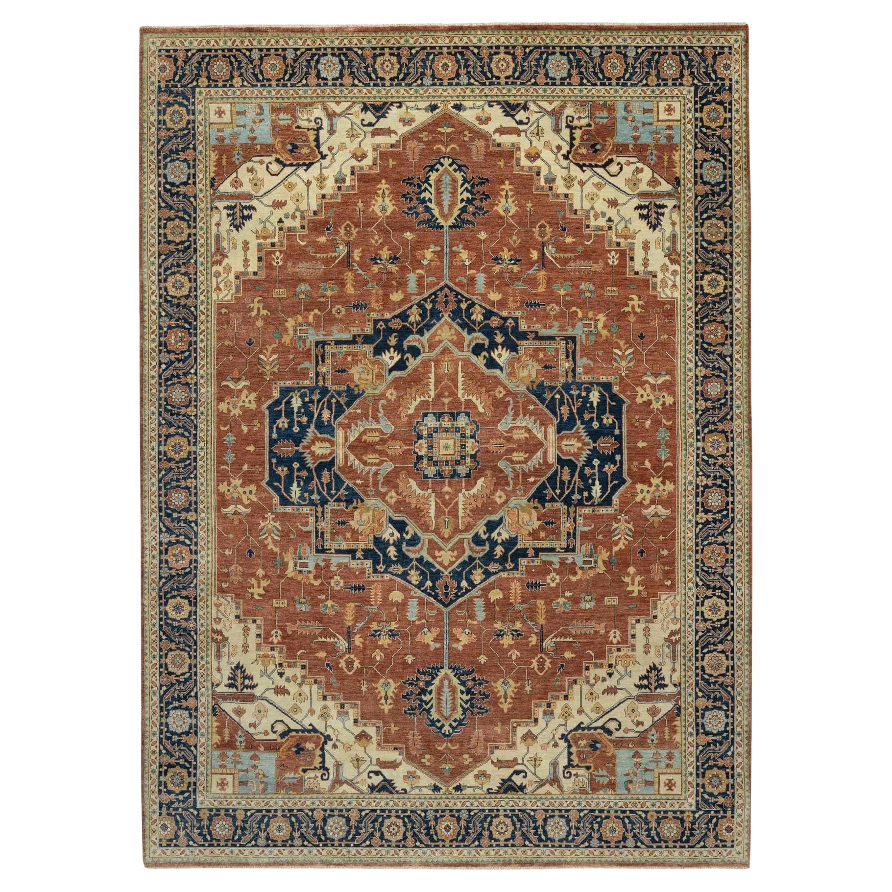 8'9 "x12'1" Ginger Red Heriz Re-Creation Medallion Tappeto orientale in lana annodato a mano