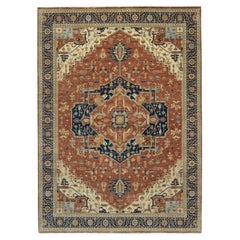 8'9"x12'1" Ginger Red Heriz Re-Creation Medallion Hand Knotted Wool Oriental Rug
