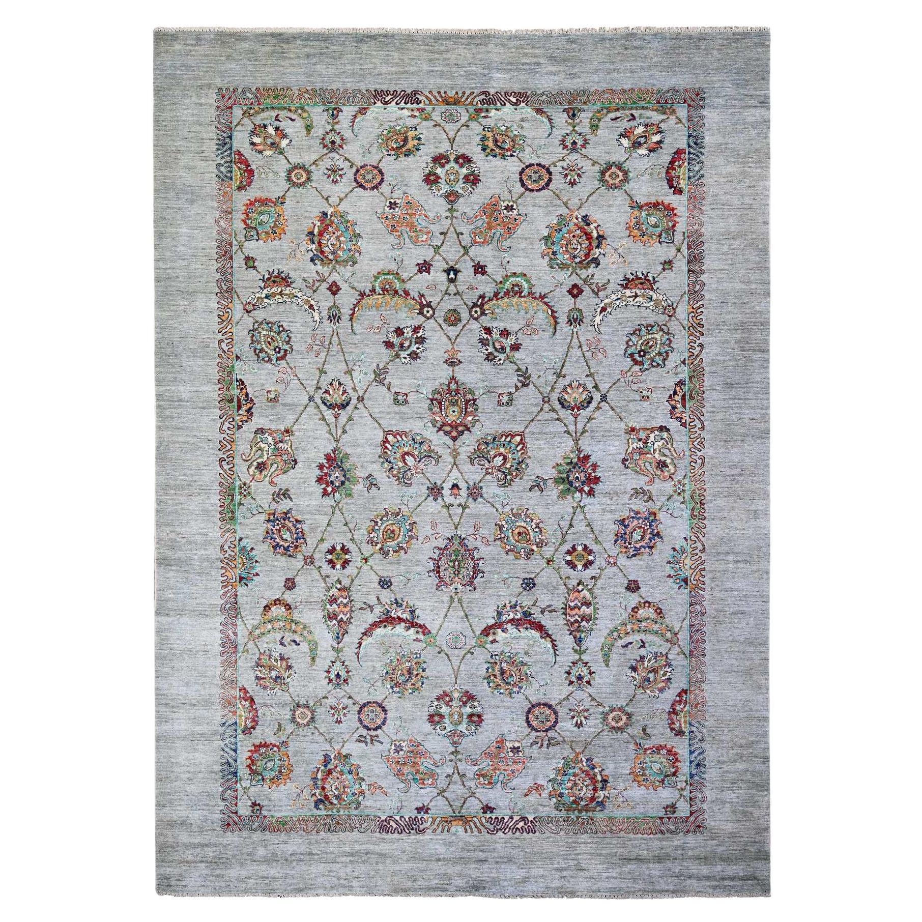 8'9"x12'1" Gray Sultani Motif Tabriz Shah Abbas Design All Wool Hand Knotted Rug