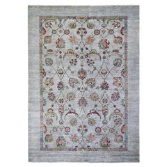 8'9"x12'1" Grauer handgeknüpfter Teppich mit Sultani-Motiv aus Wolle, Täbris Shah Abbas Design