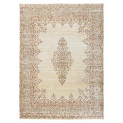 Tappeto orientale persiano vintage Kerman, annodato a mano, 100% lana, colore avorio, 8'9" x 12'1"