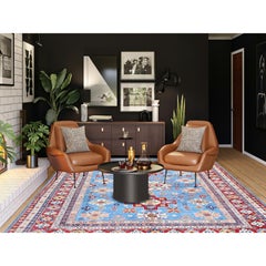 8'9"x12'1" Maya Blue Kazak with Tribal Medallions Design Hand Knotted Wool Rug