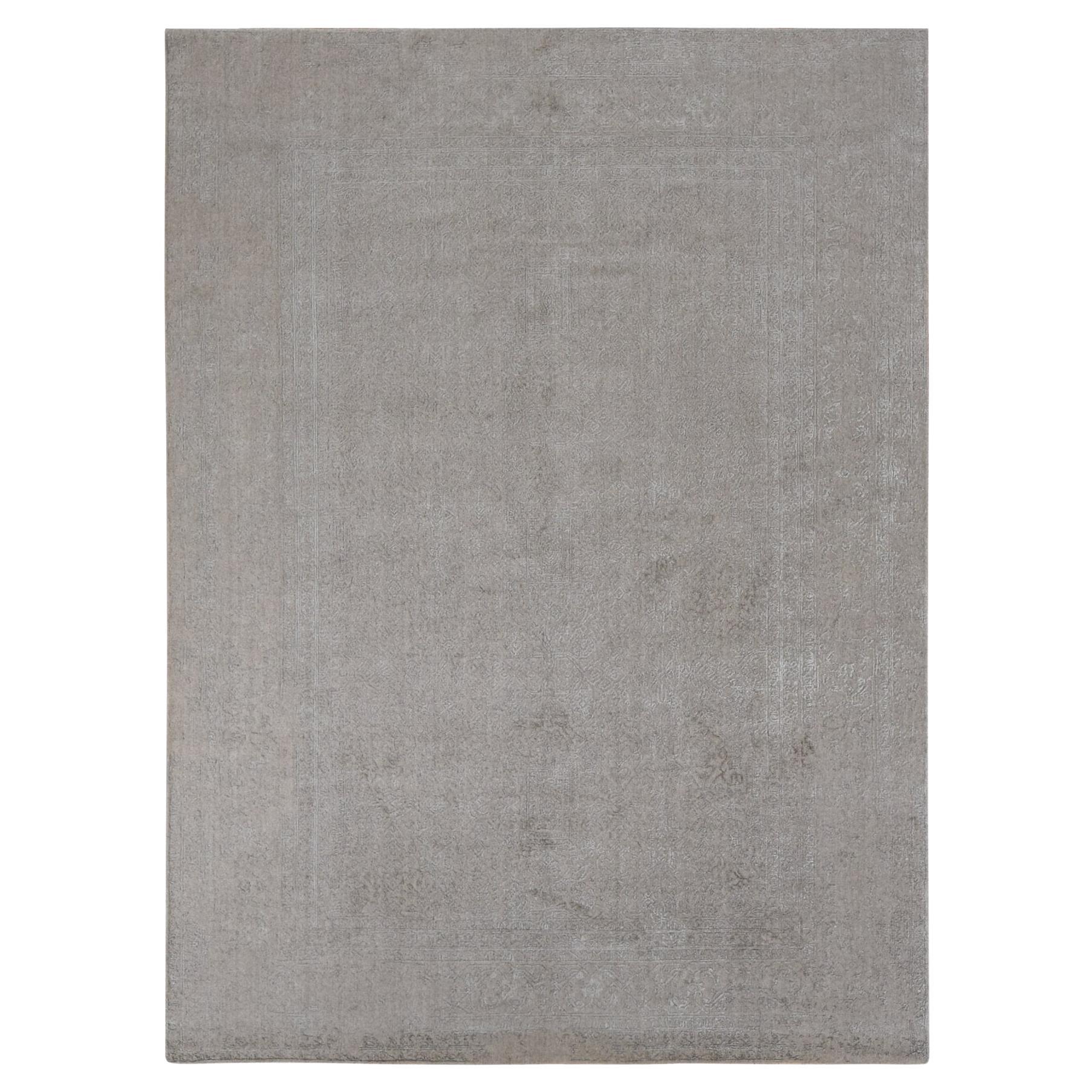 8
9 "x12
1" Taupe, Jacquard fin tissé laine et soie Tapis Persan Design