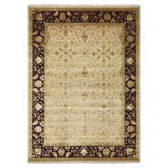 8'9"x12'1" White Hand Knotted Rajasthan with Leaf Design Wool and Silk Rug