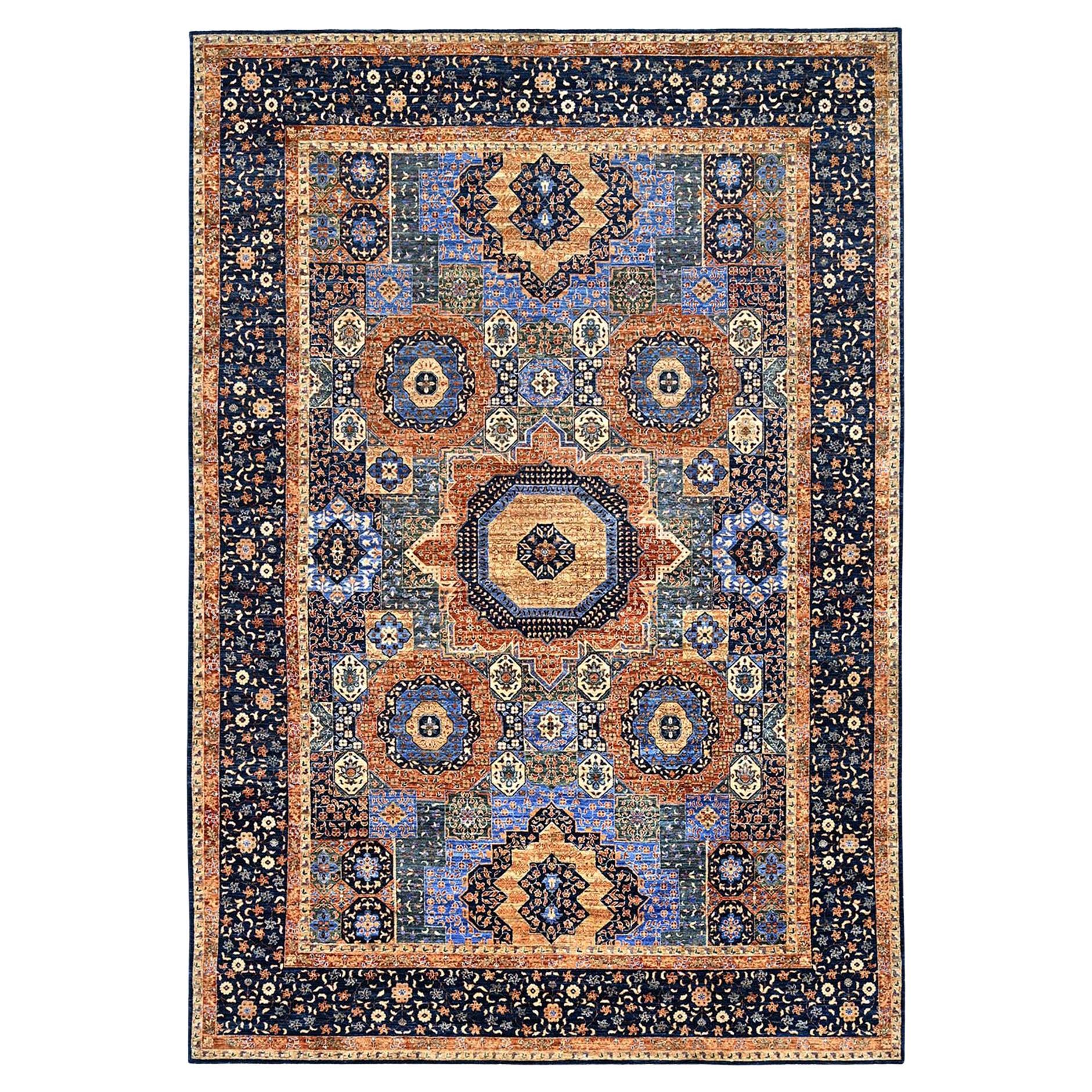 8
9 "x12
10" Bleu, Mamluk Design, Laine extra douce, Noué à la main, Tapis d
Orient