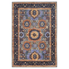 8'9"x12'10" Blue, Mamluk Design, Extra Soft Wool, Hand Knotted, Oriental Rug