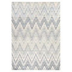 8'9"x12'2" Gray Chevron Design Textured Wool and Pure Silk Hand Knotted Rug
