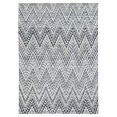 8
9 "x12
2" Elfenbein Chevron Design strukturierte Wolle und reine Seide handgeknüpft Teppich