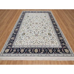 8'9 "x12'2" Elfenbeinfarbene Wolle & Seide Nain mit All Over Design Handgeknüpfter Orientteppich