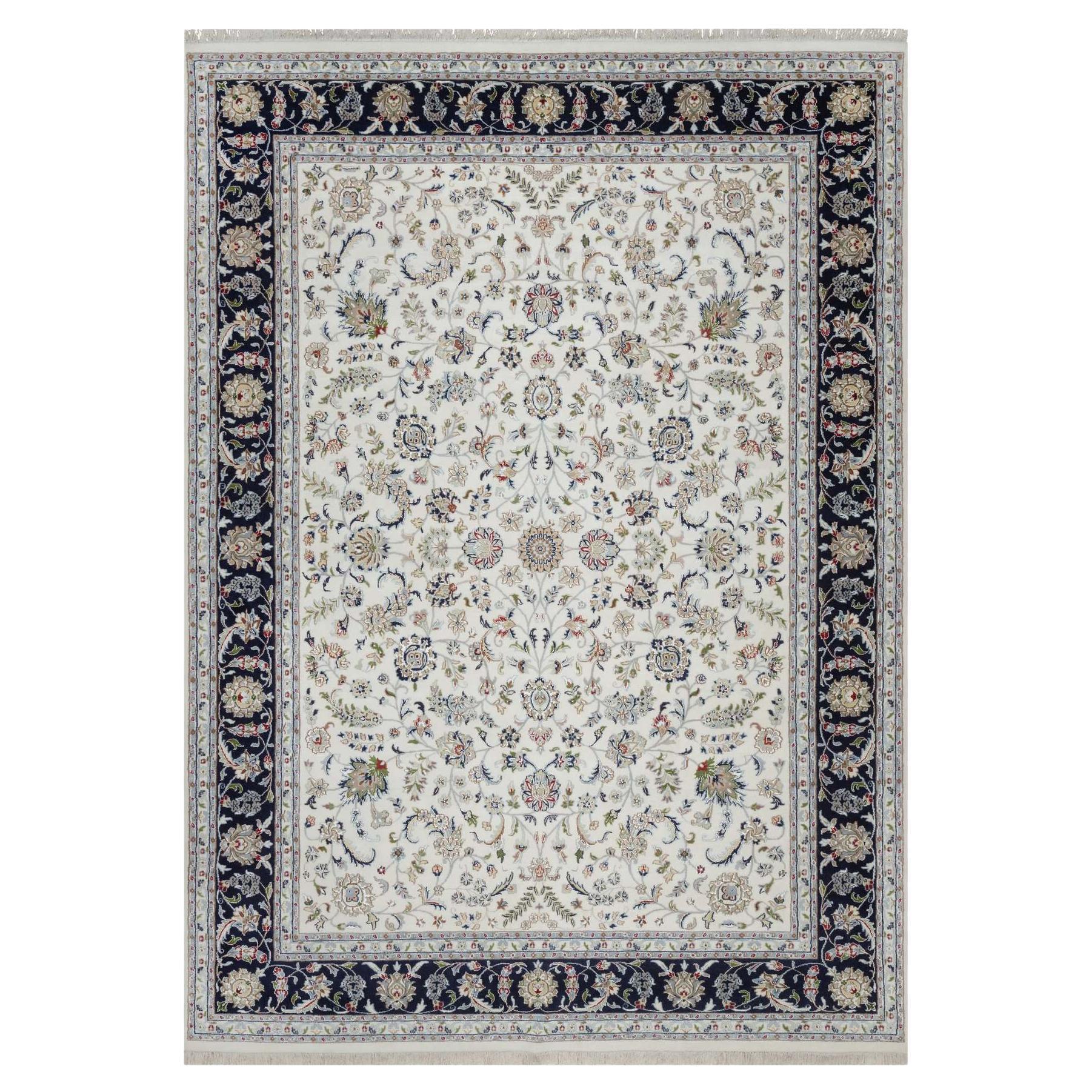 8
9 "x12
2" Elfenbeinfarbene Wolle
Seide Nain mit All Over Design Handgeknüpfter Orientteppich