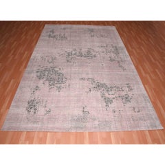 8'9"x12'2" Pink and Gray, Hand Knotted Erased Persian Design, Pure Silk Rug