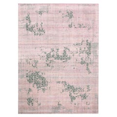 8'9"x12'2" Pink and Gray, Hand Knotted Erased Persian Design, Pure Silk Rug
