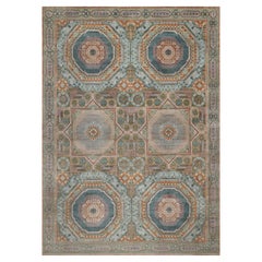 8'9"x12'3" Brown Mamluk Design with Medallions Hand Knotted Wool and Silk Rug