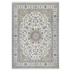 8
9 "x12
3" Avorio annodato a mano Nain con motivo a medaglioni floreali 250 Knots Rugs