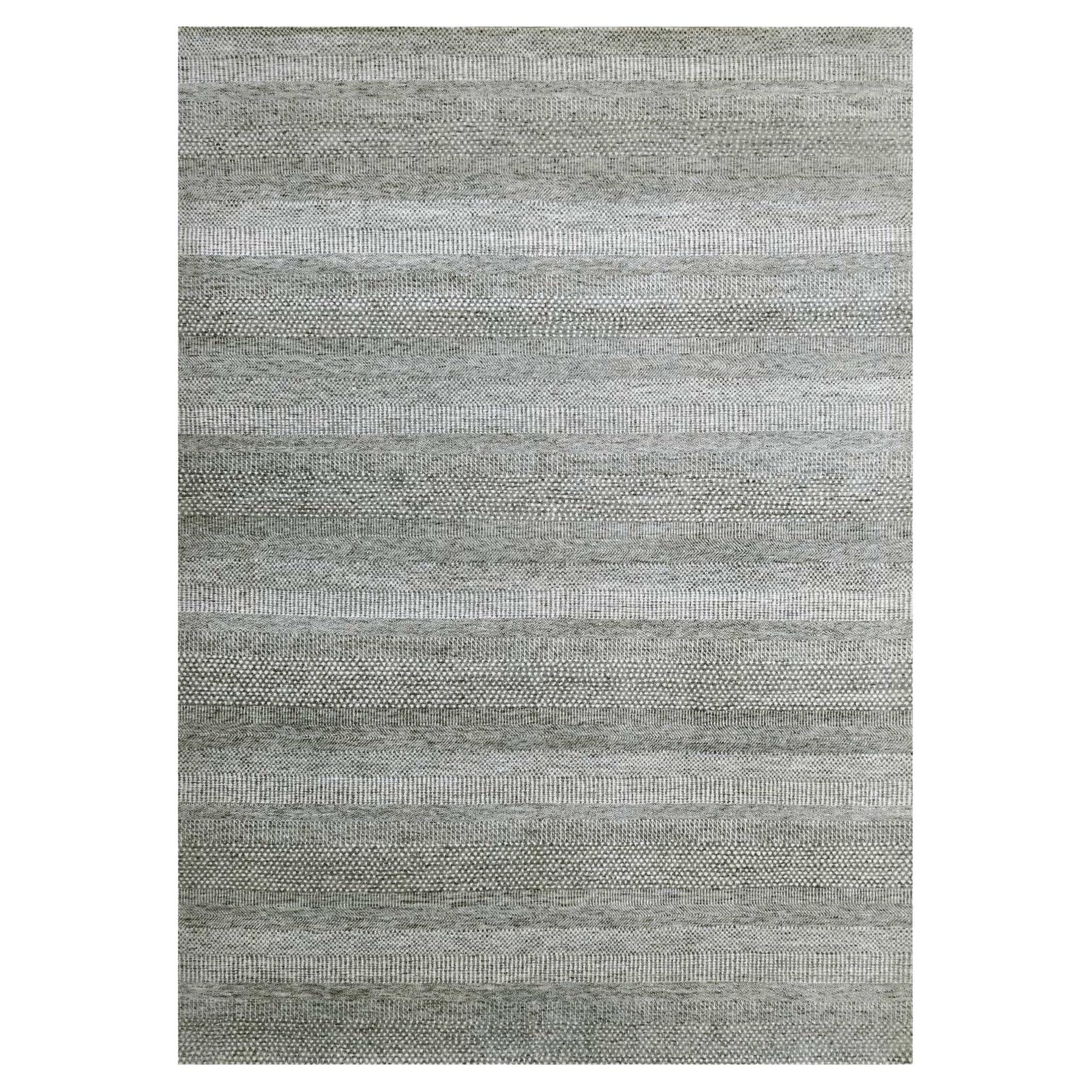 8'9"x12'3" Pastel Gray Modern Grass Design Hand Knotted Wool and Silk Rug