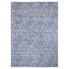 8'9"x12'3" THE INTERWINED TRIANGLES, Silk With Textured Wool Hand Knotted Rug