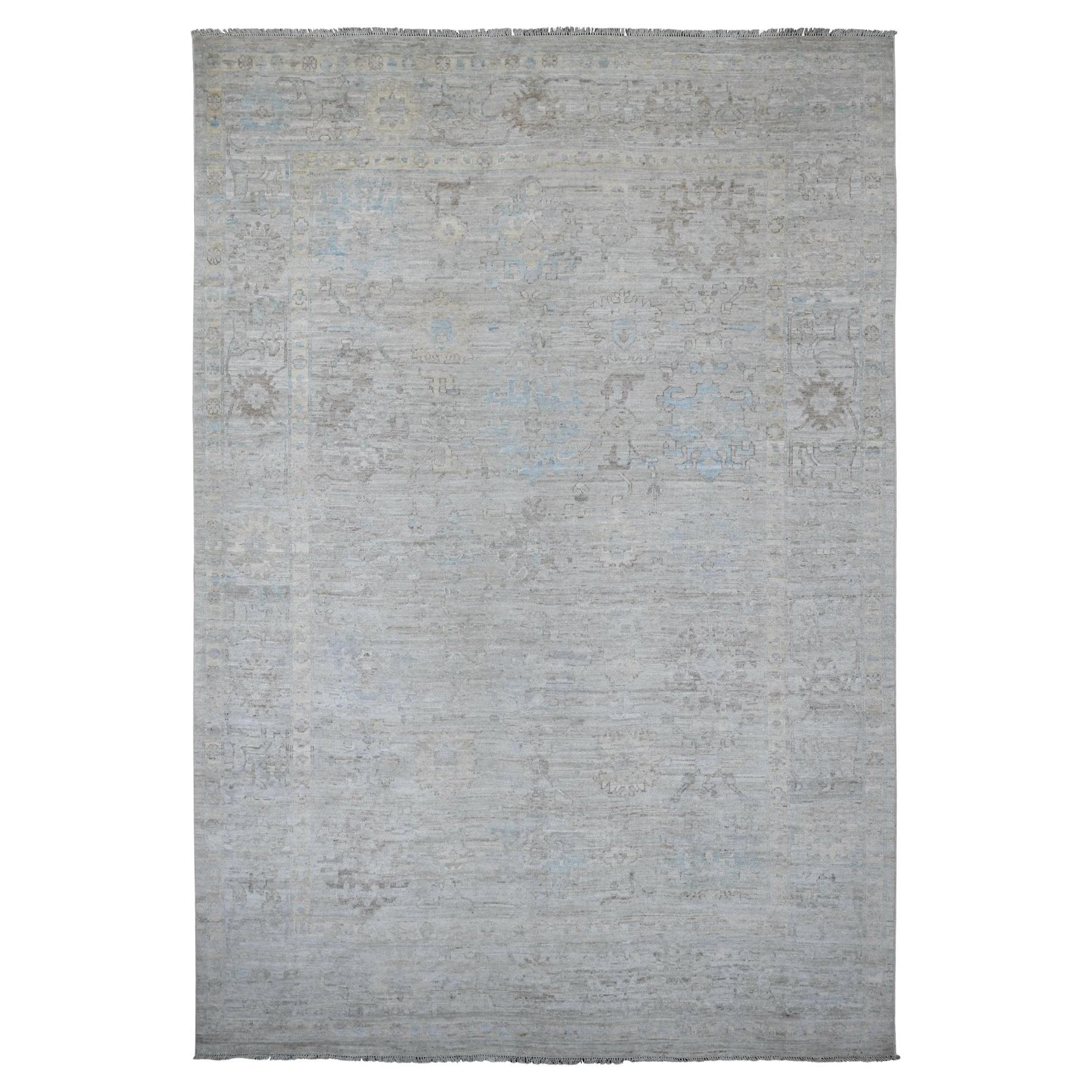 8'9"x12'7" Pastel Gray Hand Knotted Afghan Angora Oushak Pure Wool Oriental Rug