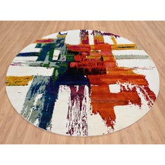 8'9"x8'9" Colorful, Wool and Silk, Hand Knotted Modern Abstract Motifs Round Rug