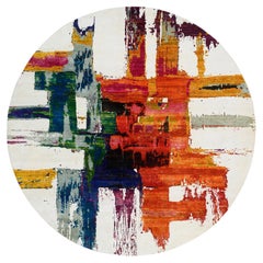 8'9 "x8'9" Colorful, Lana e seta, Tappeto rotondo con motivi astratti moderni annodato a mano