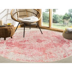 8'9"x8'9" Ivory Wool and Pure Silk Hand Knotted Broken Persian Design Round Rug