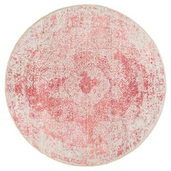 8'9"x8'9" Ivory Wool and Pure Silk Hand Knotted Broken Persian Design Round Rug