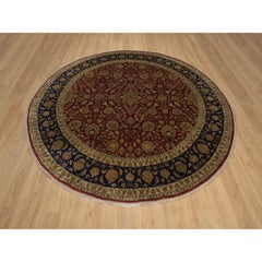 8'9"x8'9" Red Wool and Silk Persian Kashan Design 300 KPSI Hand Knotted Rug