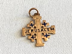 8ct 333 Gold Antique Blue enameled Jerusalem Charm