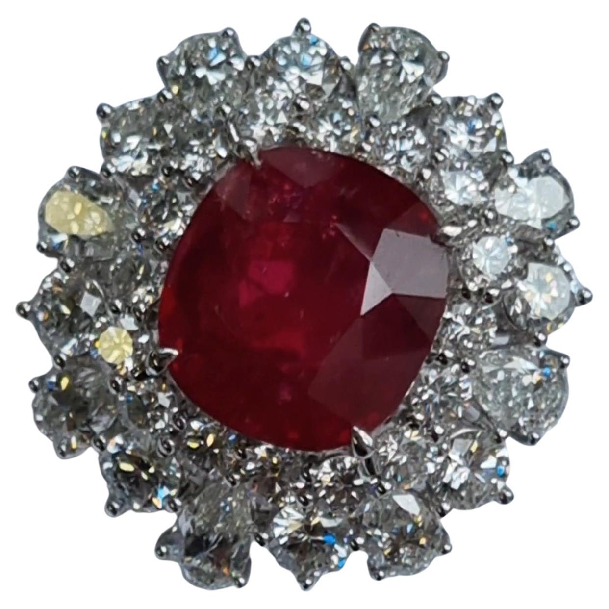 Exquisite 8ct Cushion-Cut Burmese Ruby Ring in 18K White Gold**  

Indulge in timeless elegance with this breathtaking 8-carat cushion-cut Burmese ruby ring, a true masterpiece of fine jewellery. Set in 18K white gold, the ruby’s rich, vivid red hue