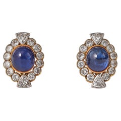 8ct Cabochon Saphir und Diamant 18kt Clip-Ohrringe, ca. 1940.