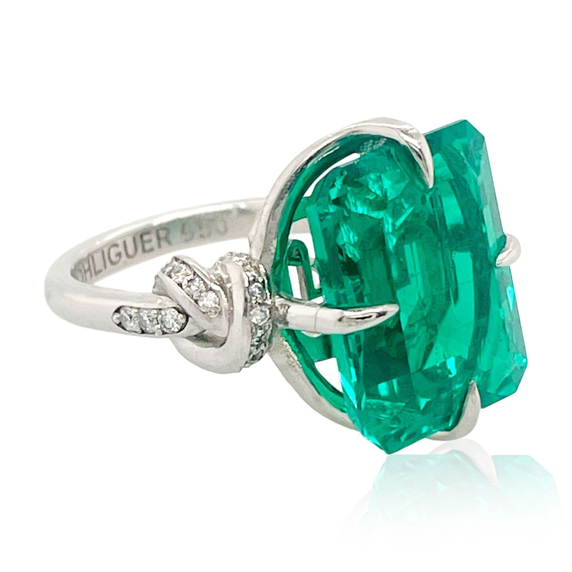 En venta: Anillo Nudo Olvídame Esmeralda 8ct en Platino y Diamantes Solitario  12