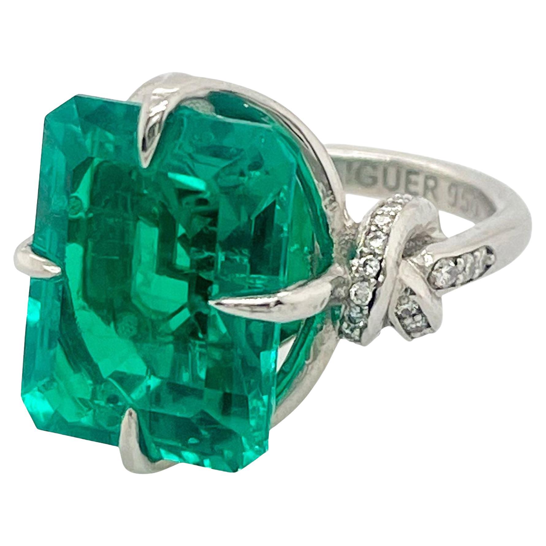 En vente :  Bague à noeud Forget Me Emerald 8ct en platine et diamants Solitaire