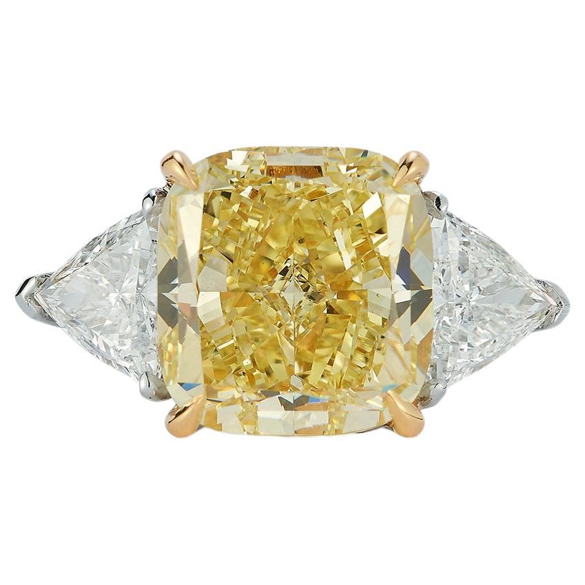 8ct Fancy Yellow Center Three-Stone Ring For Sale