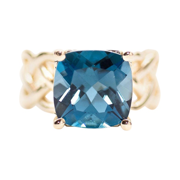 8 Karat Londoner Blautopas, 14 Karat Gold, neu, handgefertigt
