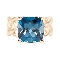 8 Karat Londoner Blautopas, 14 Karat Gold, neu, handgefertigt