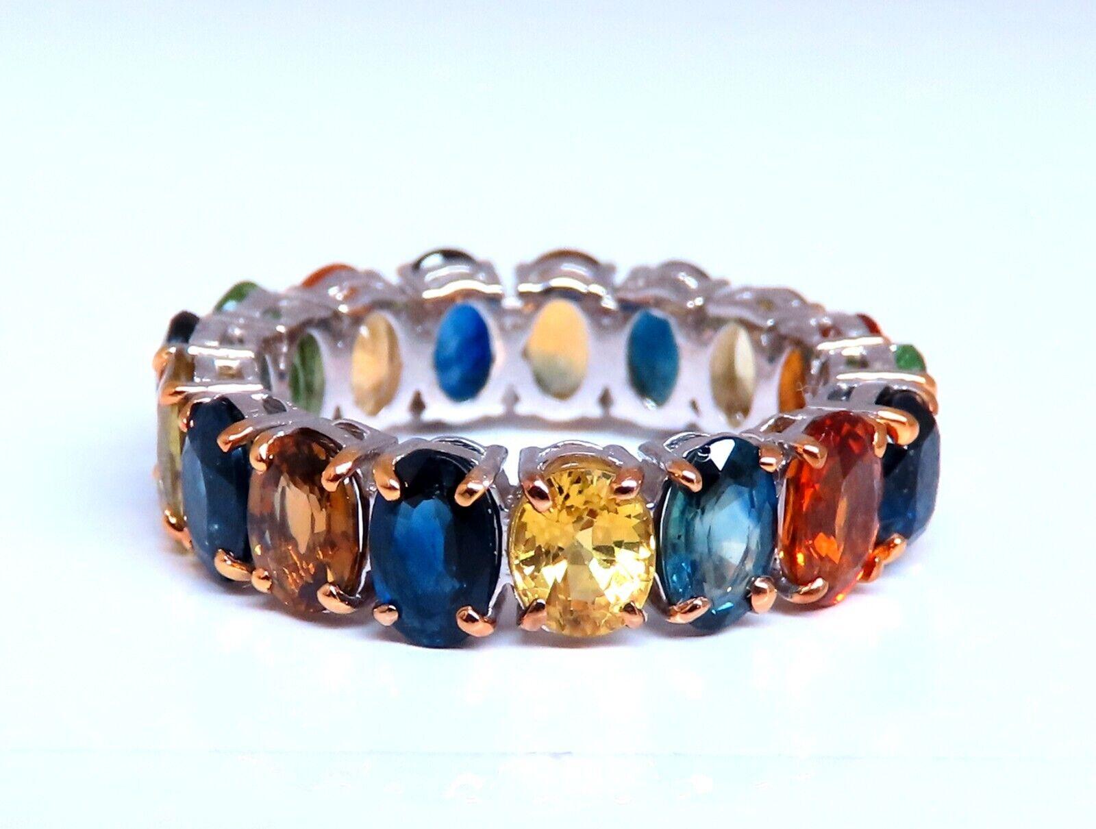 8ct Natural Multicolor Sapphire Tsavorite Eternity Ring 14kt gold In New Condition For Sale In New York, NY