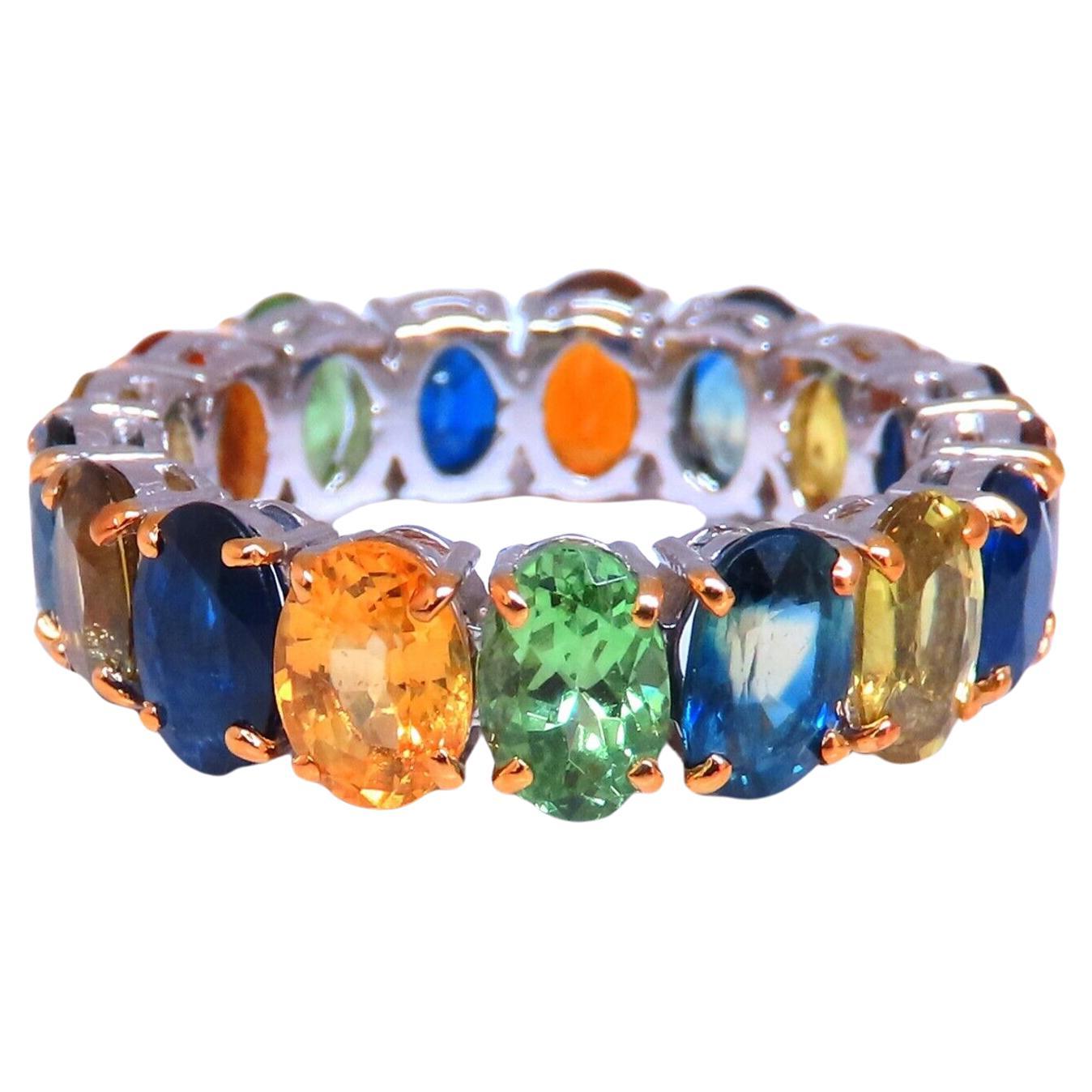 8ct Natural Multicolor Sapphire Tsavorite Eternity Ring 14kt gold For Sale