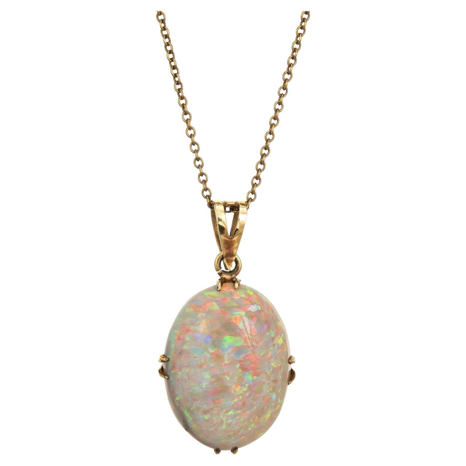 8ct Natural Opal Necklace Antique Victorian 15k Yellow Gold Vintage Jewelry For Sale