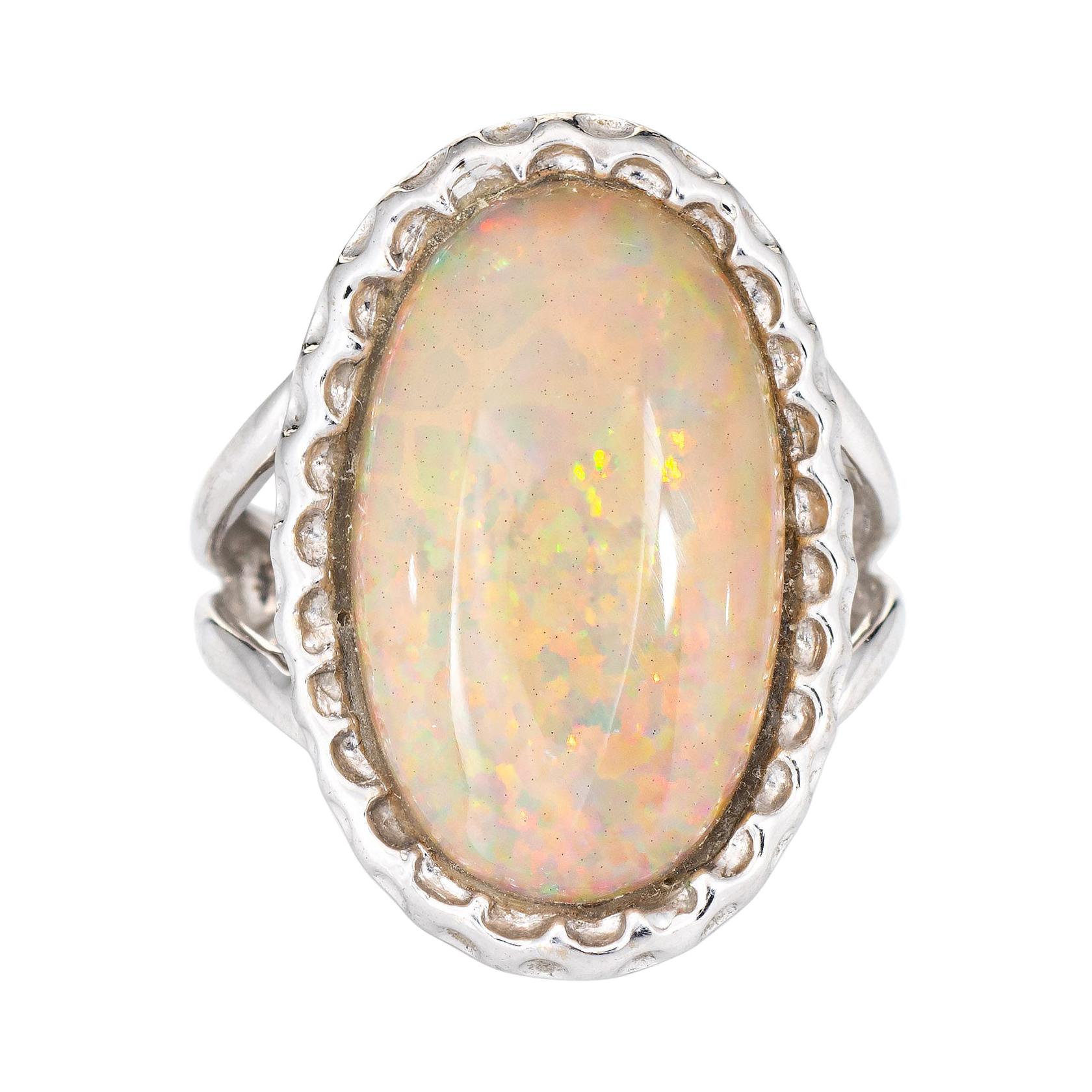 8ct Natural Opal Ring Estate 14k White Gold Large Oval 6.5 Cocktail Jewelry For Sale