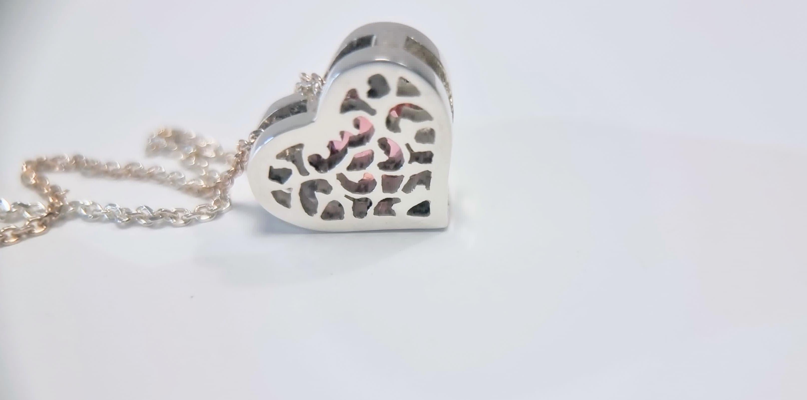Round Cut Sterling Silver Round Natural Pink Tourmaline Heart Necklace Pendant For Sale